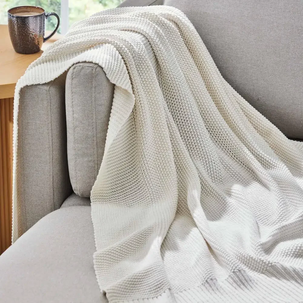 Knit Papyrus Throw Cotton Recycled Polyester Reversible Breathable 50