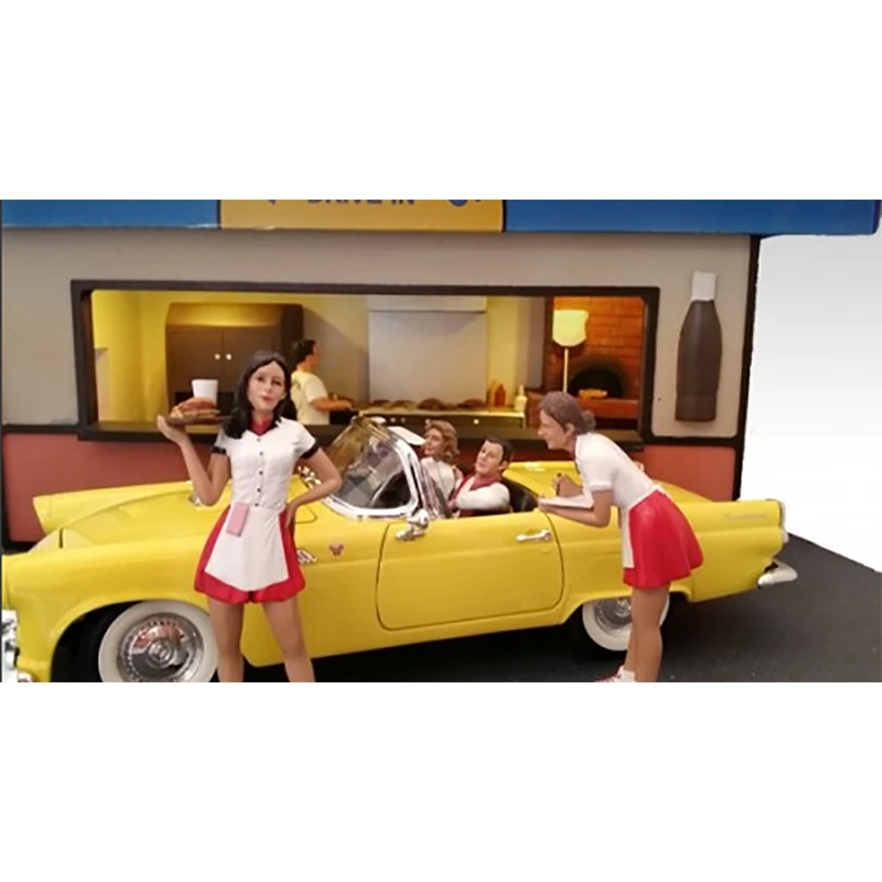 1/18 Scale Model Waitress at Skating Fast Food Restaurant Action Figure Scene Accessory Car Display Dolls Toys Collection Gifts