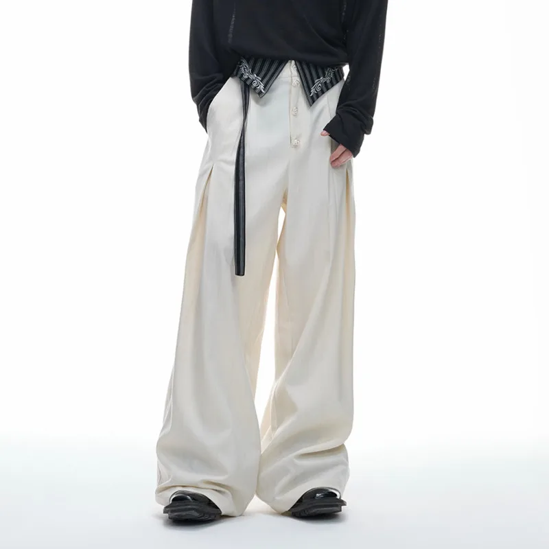 WVGA Spring Summer New Men Elegant Embroidered High-Waisted Dark Pattern Wide-Leg Trousers Niche Casual Pants Ribbons Ins W25338