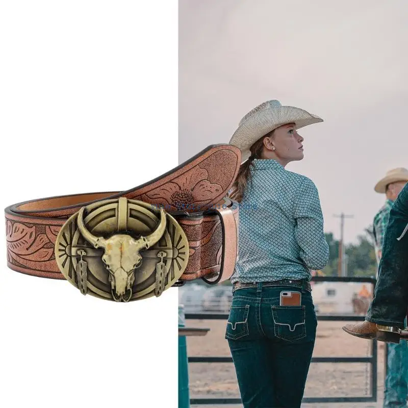

X7XB Adults Pants Belt Teenager Cowboy PU Waist Strap Vintage Jeans Belt Waist Decors