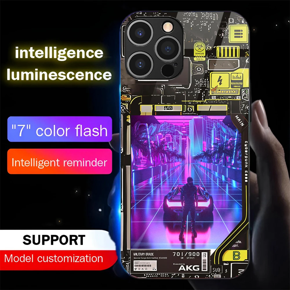 

So Cool Cyber World Led Light Phone Case Call Flash Glitter Cover For iPhone 16 E 15 14 13 12 11 Pro Max X XS SE