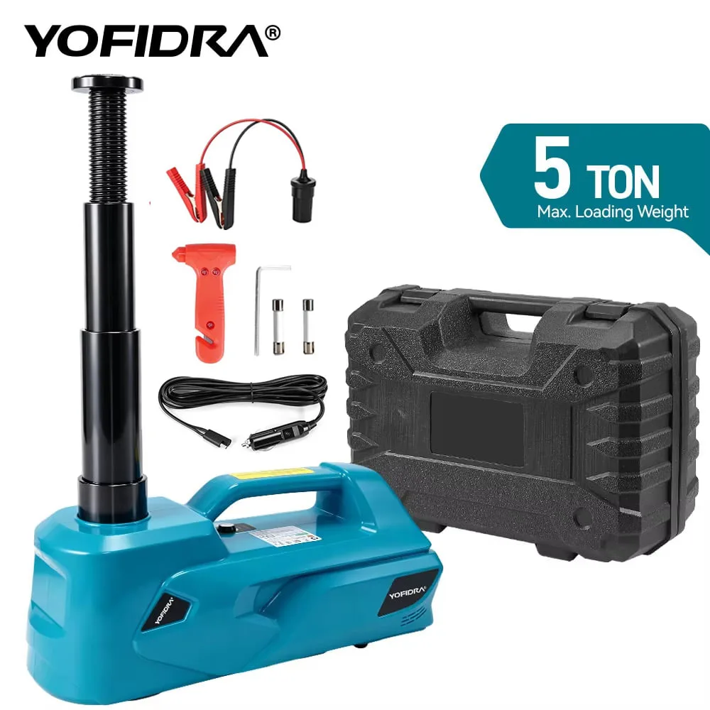 YOFIDRA 5 Tonnen Elektrischer Wagenheber 12V Hydraulisches Reifenhebe-Werkzeug Tragbares Fahrzeug-Notfall-Reparaturwerkzeug für SUVs, LKWs, MPVs und Limousinen