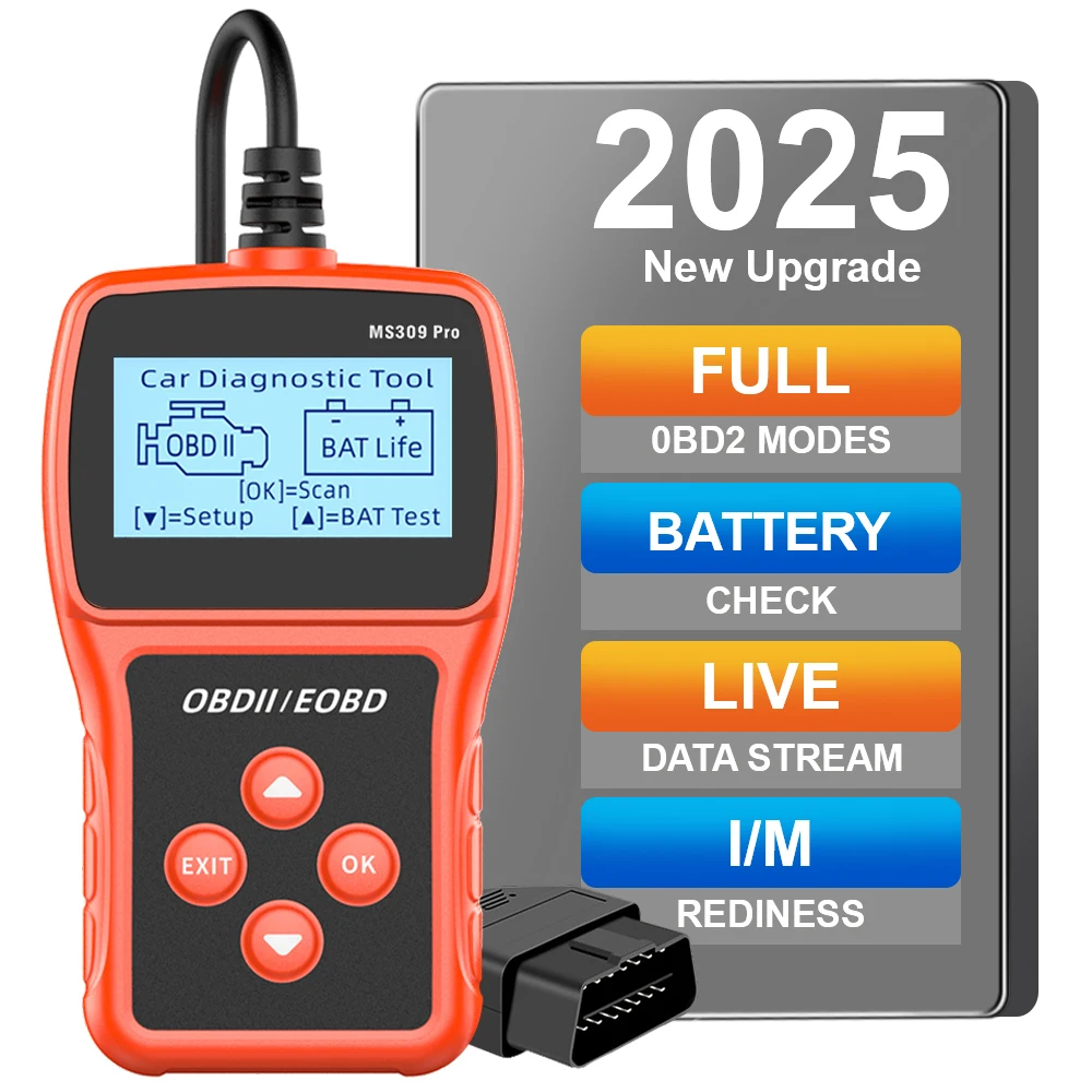 2025 قارئ رمز البيانات الحية جهاز اختبار بطارية متعدد اللغات نظام المحرك فحص obd2 الماسح الضوئي MS309PRO أداة تشخيص السيارة #1