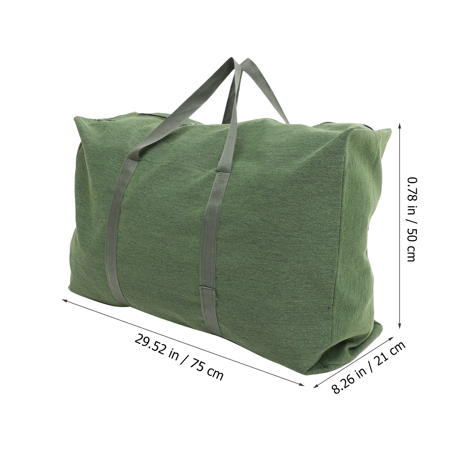 กระเป๋าเดินทางผ้าแคนวาสสีเขียวมะกอกขนาดใหญ่ 1 ใบ พร้อมหูหิ้ว ซิปเรียบ กระเป๋าใส่ของสำหรับเดินทางช่วงสุดสัปดาห์หรือเล่นกีฬา