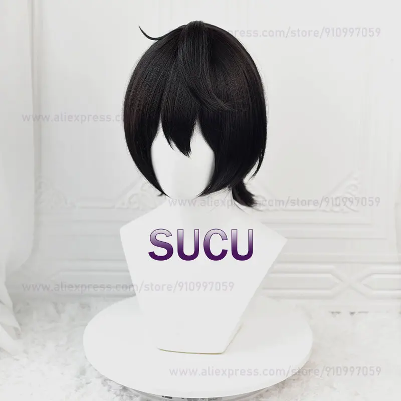 Game ES Sakuma Ritsu Coaplay Wig 32cm Black Heat Resistant Synthetic Hair Party Halloween Anime Wigs