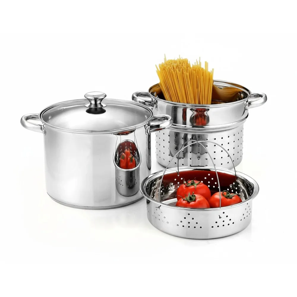 

4-Piece 8 Quart Stainless Steel Multipot Pasta Cooker Steamer Set for Home Chefs