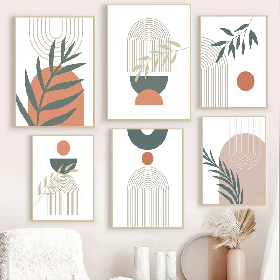 Bohemian Abstract Medieval Geometric Lines Leaf Plants Wall Art Canvas Painting Modern Poster Prints Living Room Home Decoration