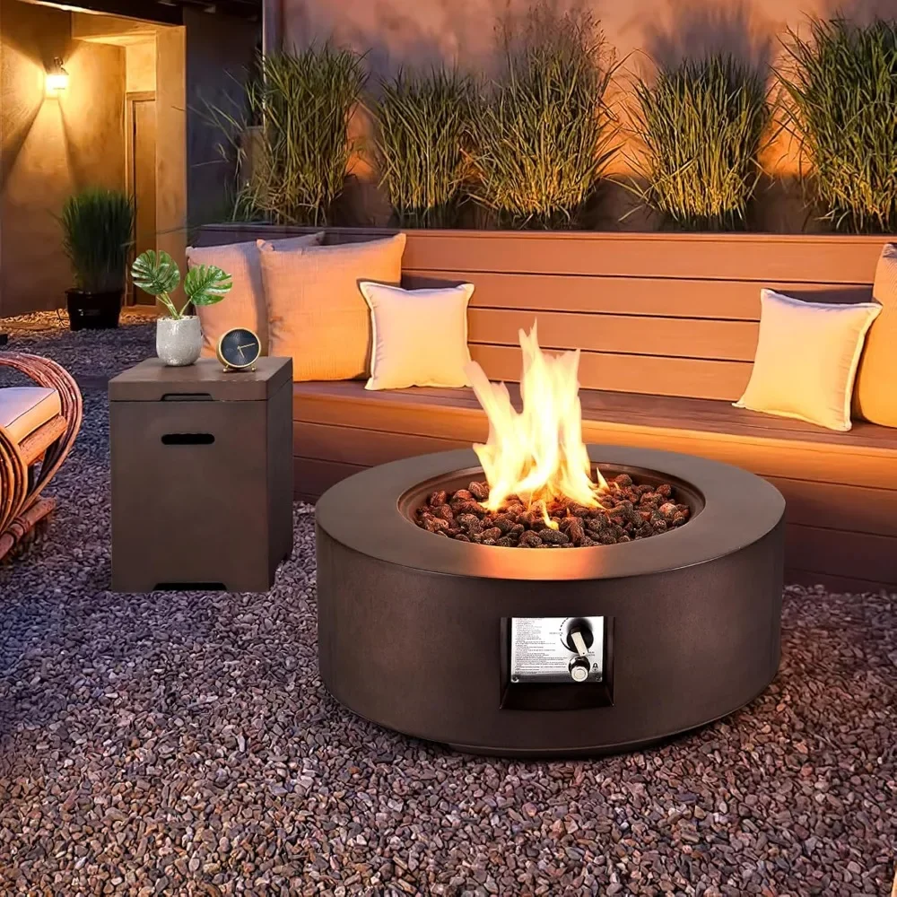 2-Piece Outdoor Propane Firepit with Tank Table, 30 Inch Auto-Ignition Round Gas Fire Pit,  50,000 BTU Steel Fire Table, FirePit