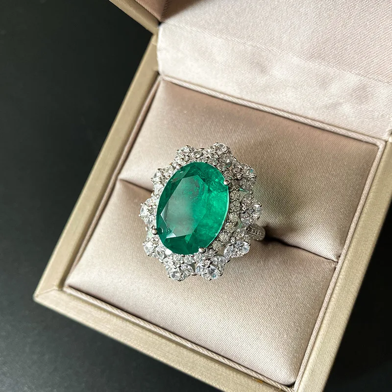 Jewelry S925 Sterling Silver Emerald Wood Pendant Ring Set Large Oval Main 12*16