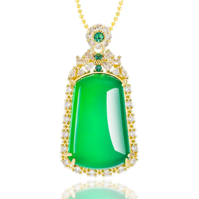 

Green Real Jade Pendant Necklace Luxury Choker Talismans Men 18K Gold Plated Gifts for Women Chain Natural Jewelry Man Vintage