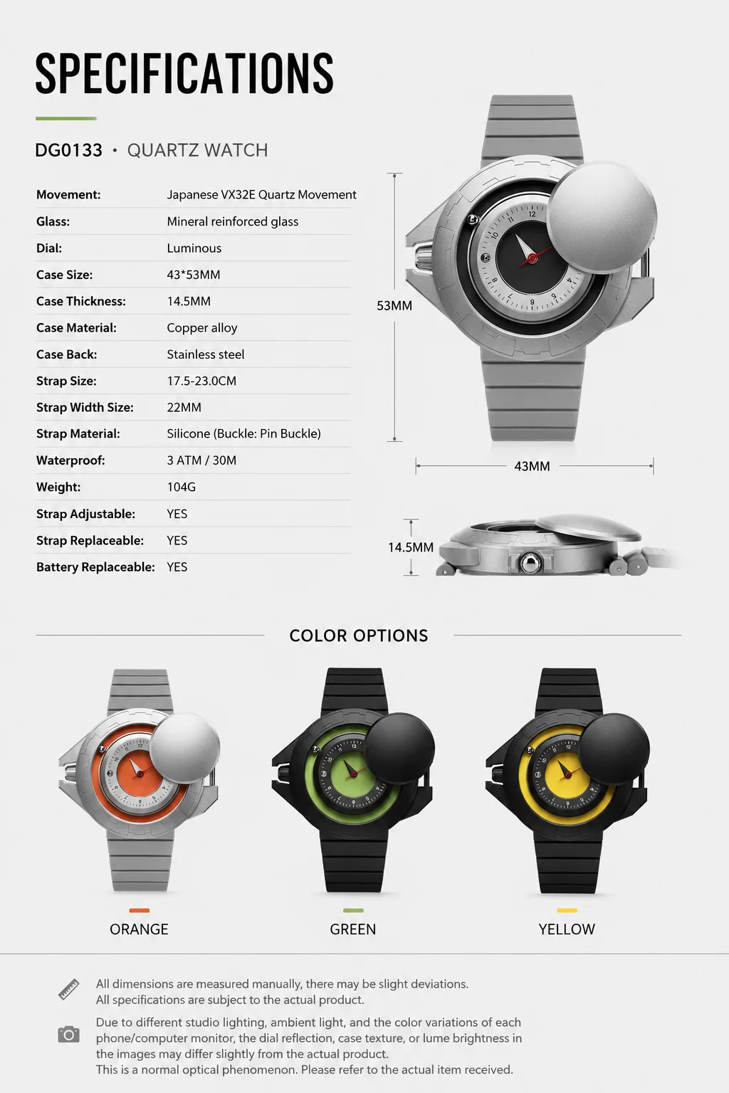 Gravity Series-Airship 360° Rotating Gorman Watch DG0133 Men's Quartz Watch Creative Cover Modern Gift Spaceship Futuristic Cool