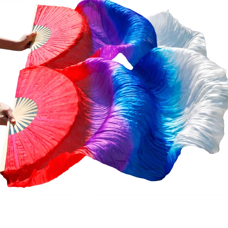 Belly Dance Silk Fan 100% Real Silk Long Silk Fans 1 Pair Handmade Gradient Color Practice Dancing Fans Can Be Customized