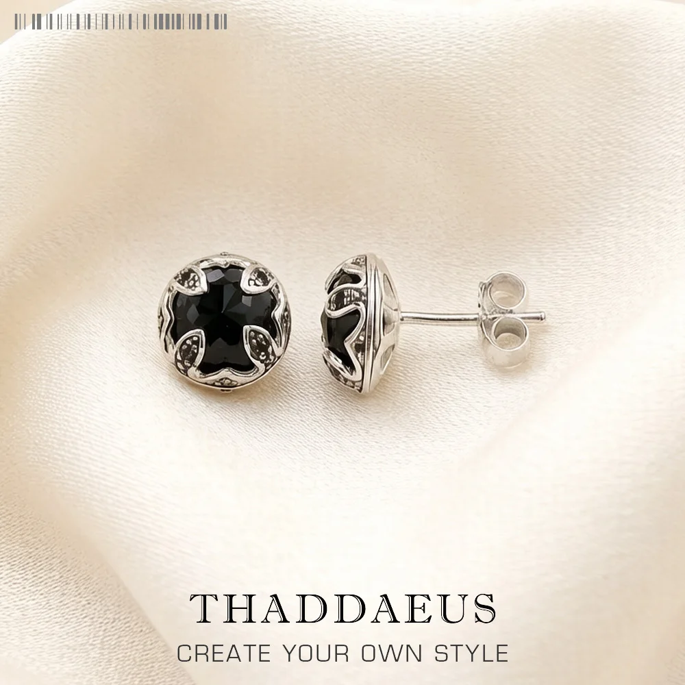 

Black Lotus Stud Earrgins Brand New Glam Fine Jewerly For Women Vintage Gift In 925 Sterling Silver