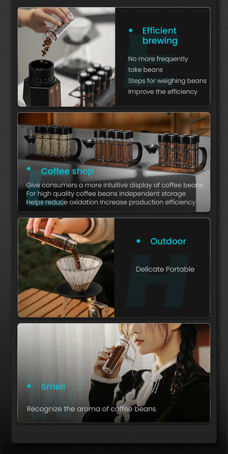 MHW-3BOMBER Coffee Bean Cellars Tubes Single Dose Coffee Bean Storage with 8 Tubes with Exhaust Valve Shelf & Funnel Cafe Tools