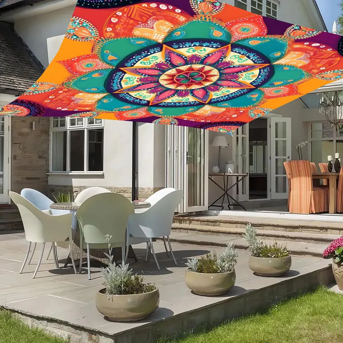Bohemian Lotus Camping Sunshade Tent Tarpaulin Portable Outdoor Camping Tent Picnic AwningCourtyard Terrace Garden Ceiling Cloth