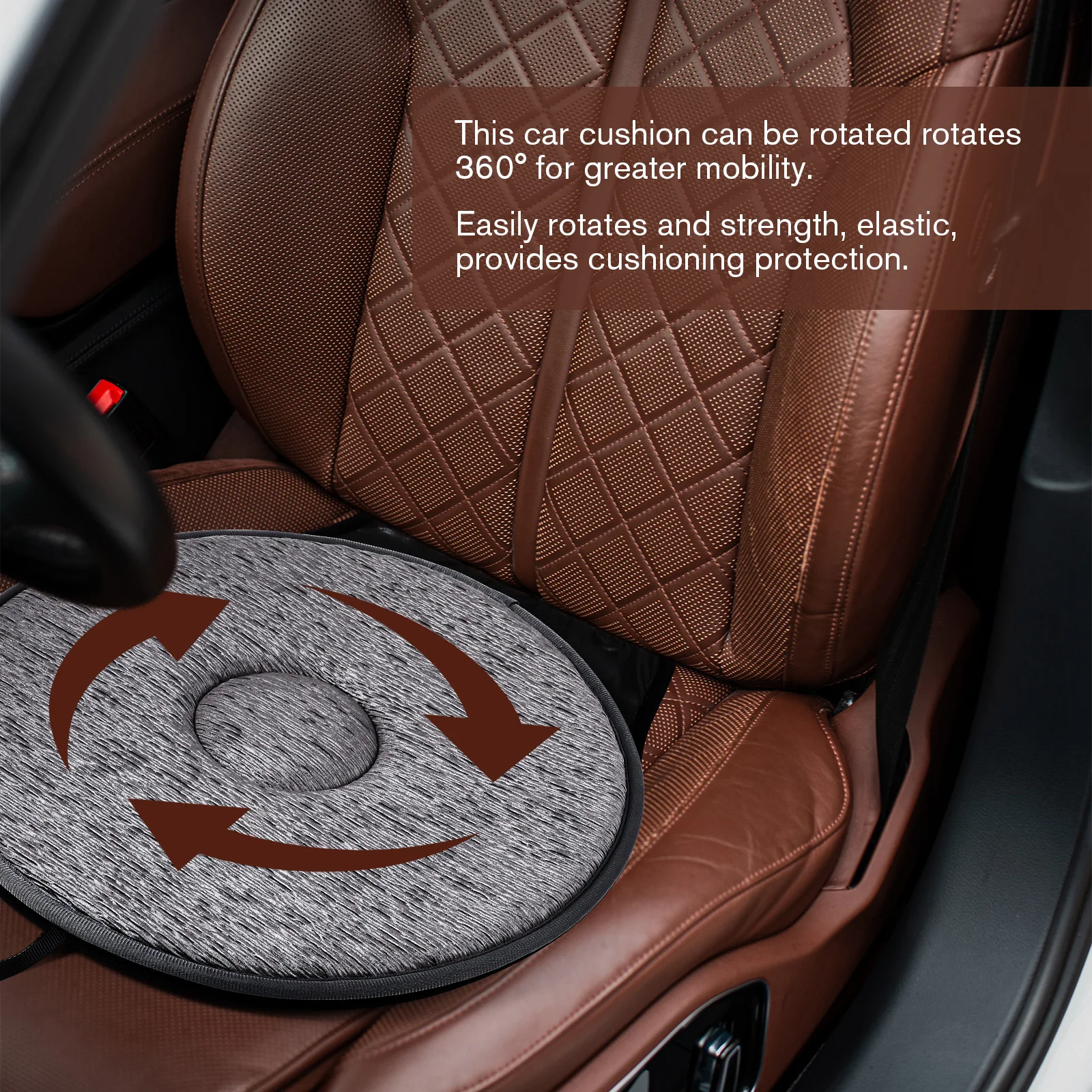 

360 Degree Rotating Car Seat Cushion Lightweight Anti Slip Base for Elderly Pregnant Women Home Office Use Shallow Gray Single