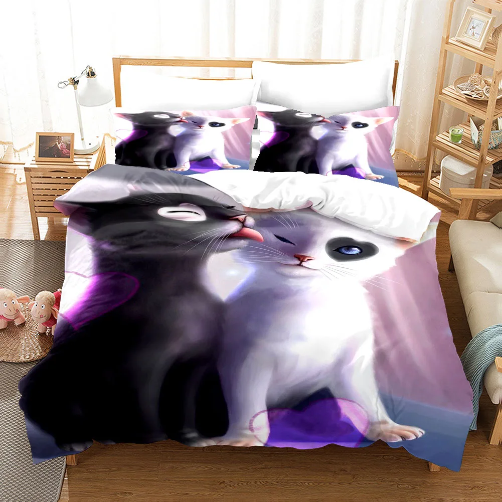 

3D Cartoom Cat Duvet Cover Pillowcases Bed Linens Bedding 2/3 Pcs Dekbedovertrek Set Hd Reactive Printing Quilt Cover Sets New