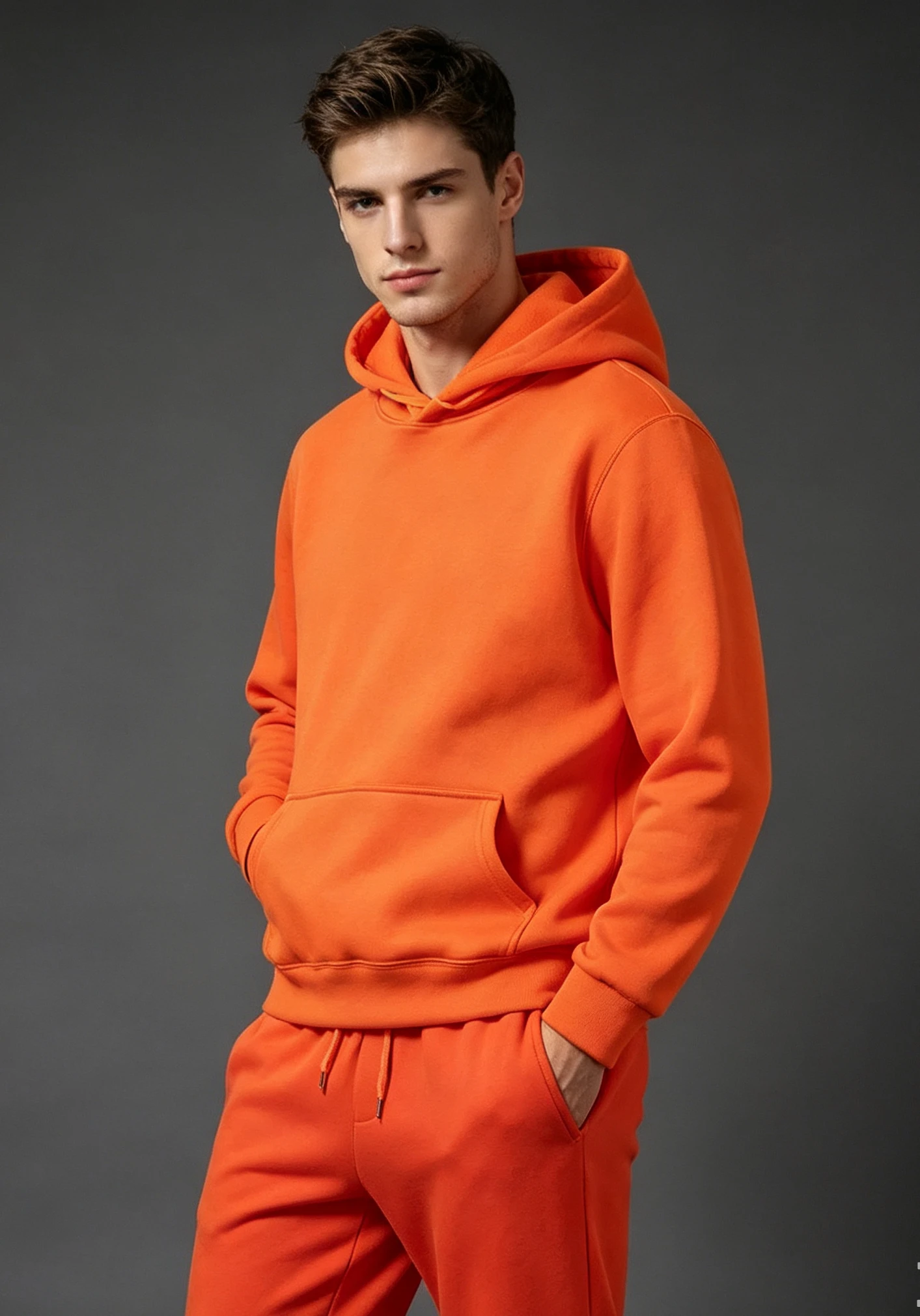 Men’s Autumn/Winter Solid-Color Loungewear Sweatshirt Set: Long-Sleeve Hooded Top with Drawstring and Casual Sports Pants