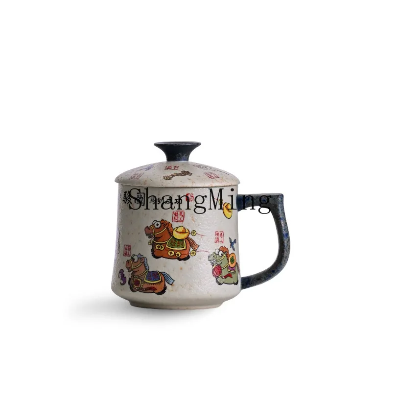 

PYH factory blue and white flint red ceramic mug cartoon Ba Jun picture Chinese drinking cup brewing cup teacup
