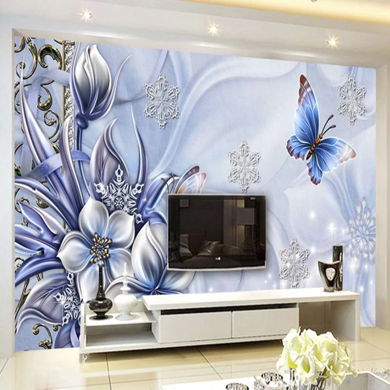 Custom European Flower Butterfly Mural Wallpaper Floral 3D Living room TV background wall bedroom restaurant Hotel wall fabric