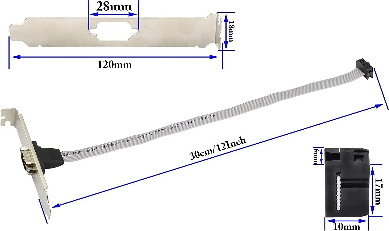 RS232 Serial D-Sub DB9 9PIN Male to IDC 10Pin Female Ribbon Cable 12cm Full High Bracket Panel Adapter for Computer Motherboard