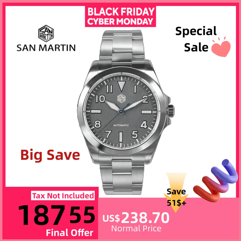 

San Martin 40 мм NH35 Explore Series Альпинистские часы для мужчин Механические спортивные часы On The Fly Регулируемая застежка 10 бар Водонепроницаемые SN0132