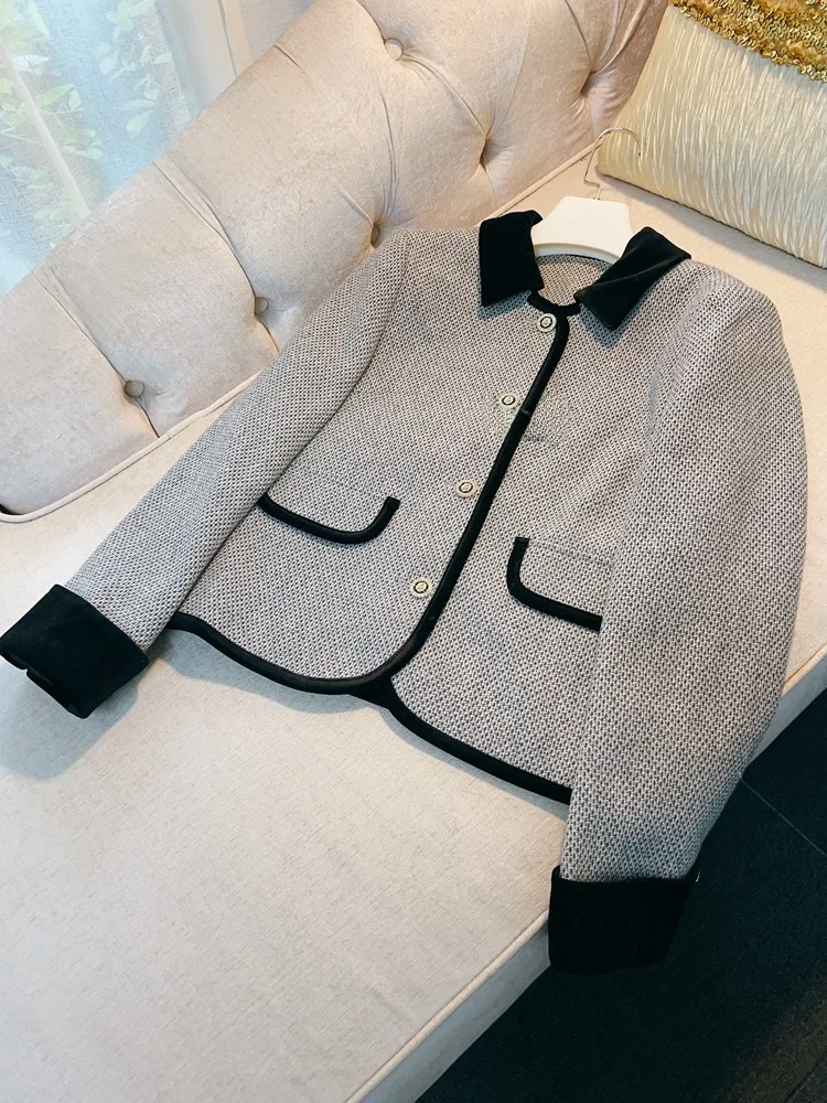 เสื้อโค้ทวินเทจผ้าขนสัตว์  ปกติดกระดุม  ทรงตรง  เสื้อคลุมสำหรับผู้หญิง  แฟชั่นฤดูใบไม้ร่วง  สไตล์คลาสสิก