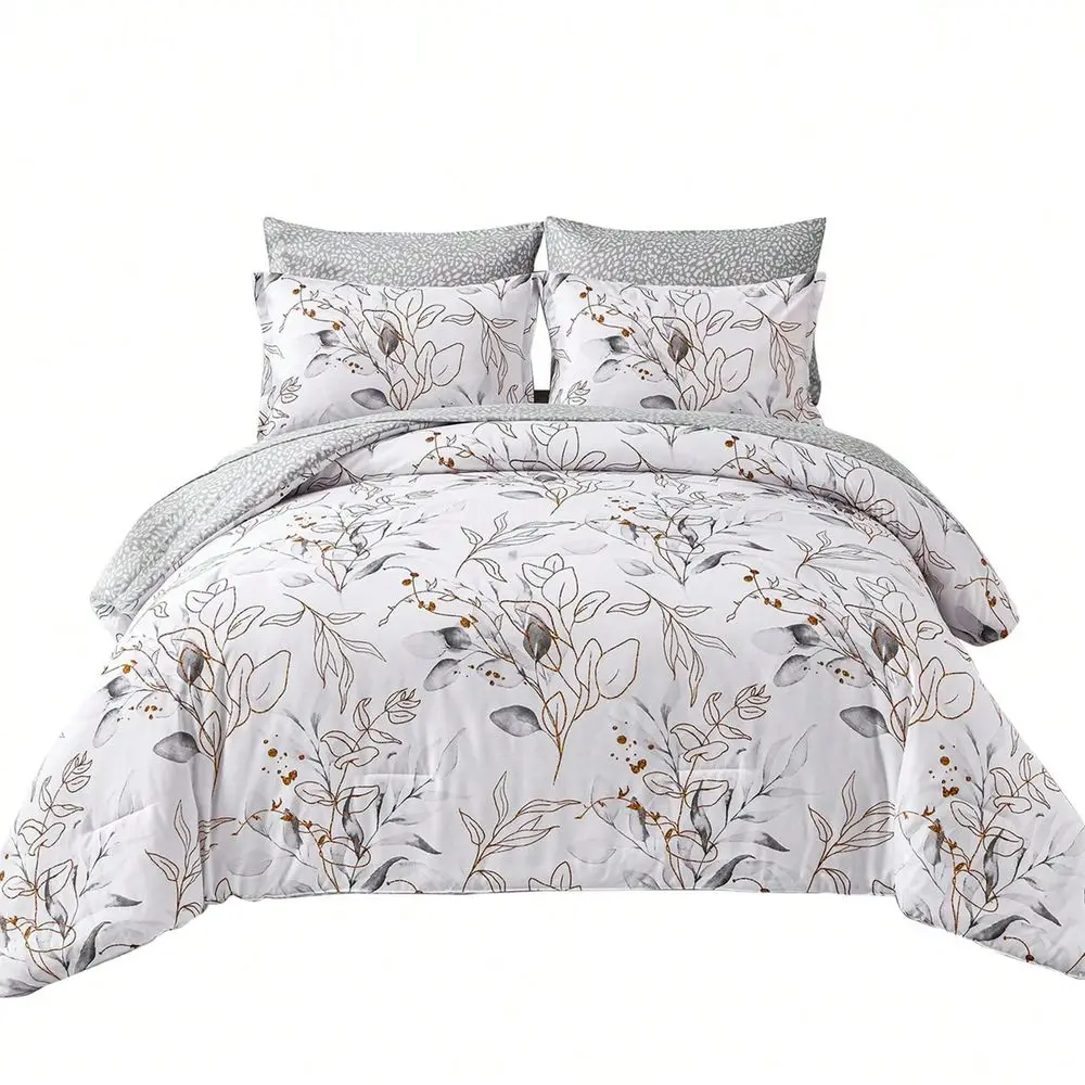 

Комплект постельного белья Queen/King Size, 7 предметов, двусторонний, с растительным принтом, набор для кровати в сумке, с золотыми листьями, микрофибра, 1 одеяло Queen Size.