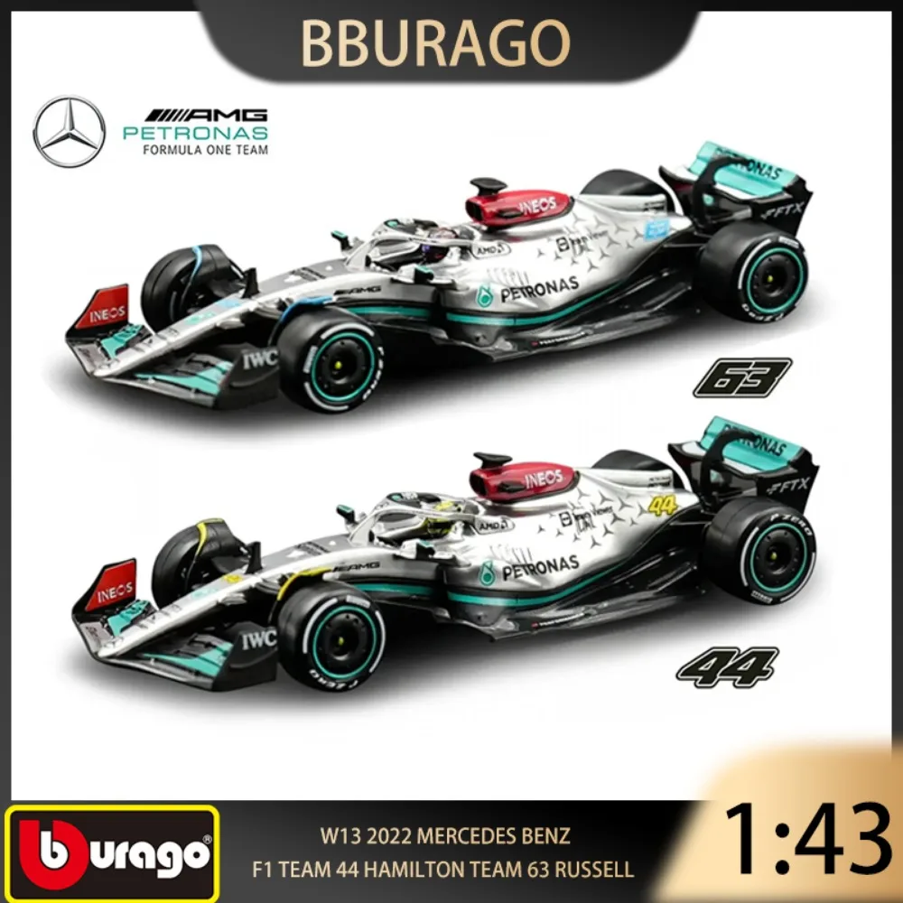 Bburago 1:43 W13 2022 Mercedes Benz F1 Team 44 Hamilton Team 63 Russell aleación Die Casting modelo vehículo de carreras juguete de regalo