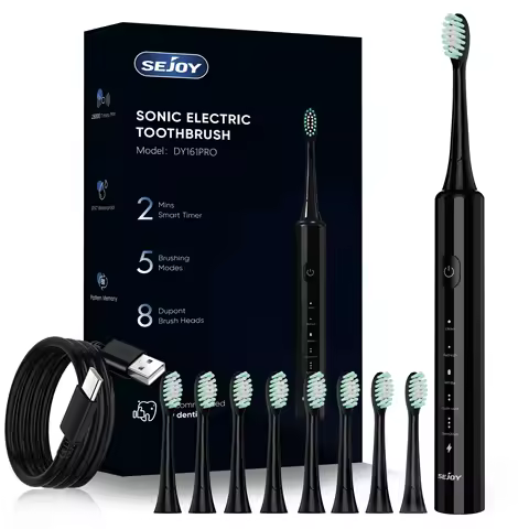 Electric Toothbrush Rechargeable With 8PCS Replacement Head Smart Timing Tooth Brush 5 Modes Teeth Clean Whitening Sonic Toothb
