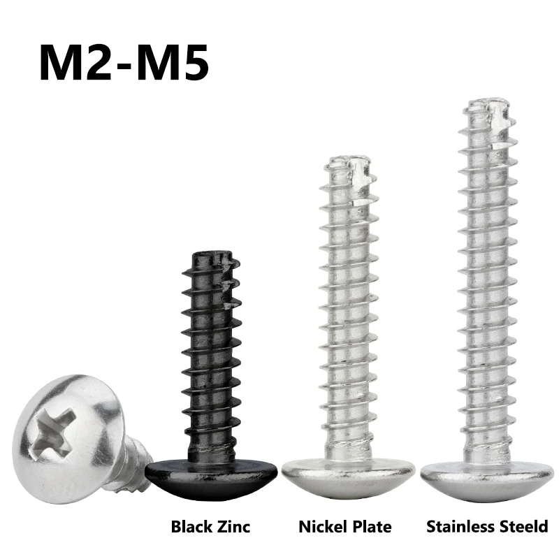 20~300Pcs Truss Head Flat Tail Tapping Screw M2 M2.3 M2.6 M3 M3.5 M4 M5 Phillips Round Pan Head Screws