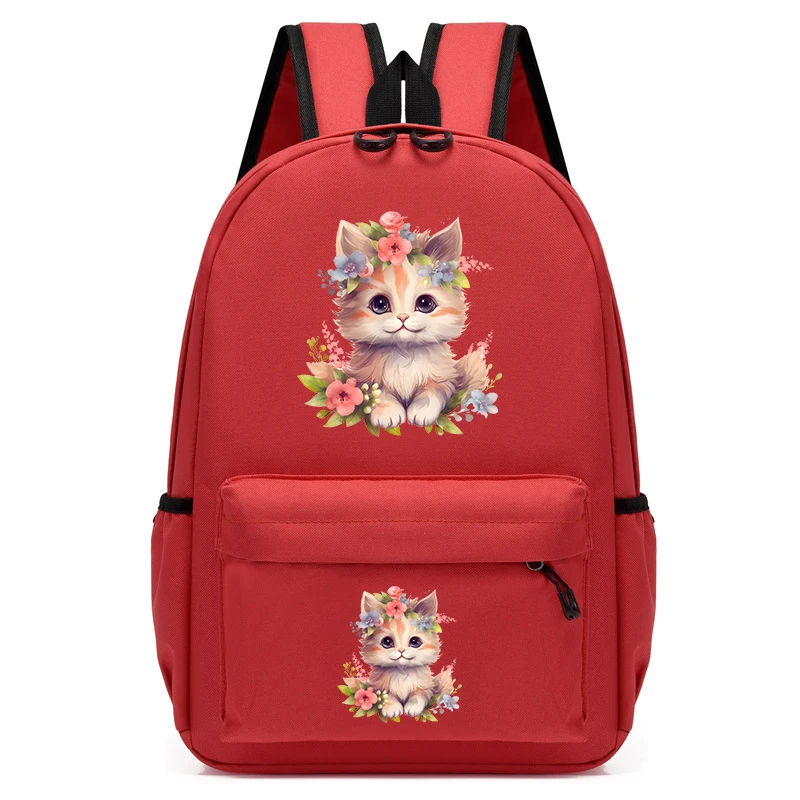 Mochila escolar con estampado de gato y flores de dibujos animados para niños, Bolsa Escolar de animales, mochila de regreso a la escuela, bolsas de guardería Kawaii