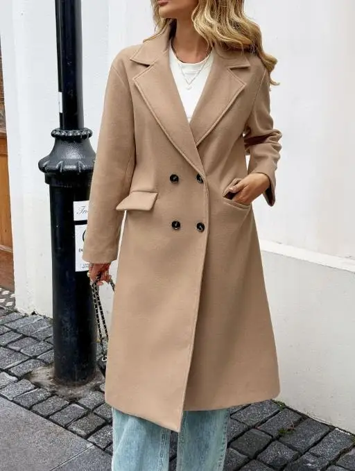 

Women's Clothing 2025 Autumn and Winter Elegant High-End Button Long Sleeved Trench Coat Simple Commuting Retro Trench Coat