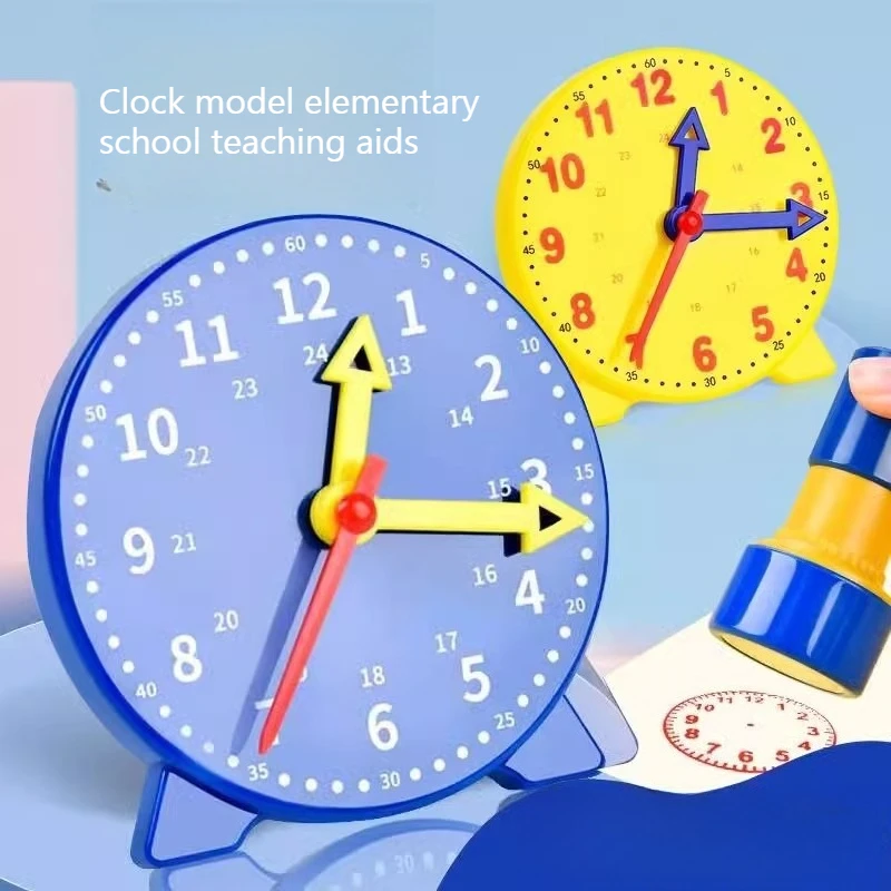 Kids Clock Model 10cm Three-Hand Linked Learning Tool Primary School Time Teaching Aids with Stamp Educational Supply