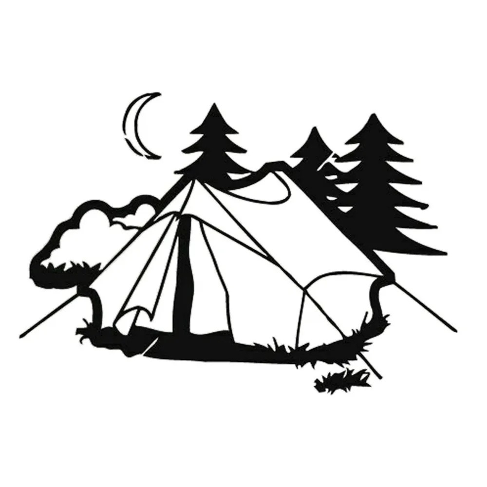 Outdoor Camp Tent Tree Moon Silhouette Vinyl Car Sticker Waterproof UV Decal For SUV Truck Window Bumper Vehicle Exterior Decor