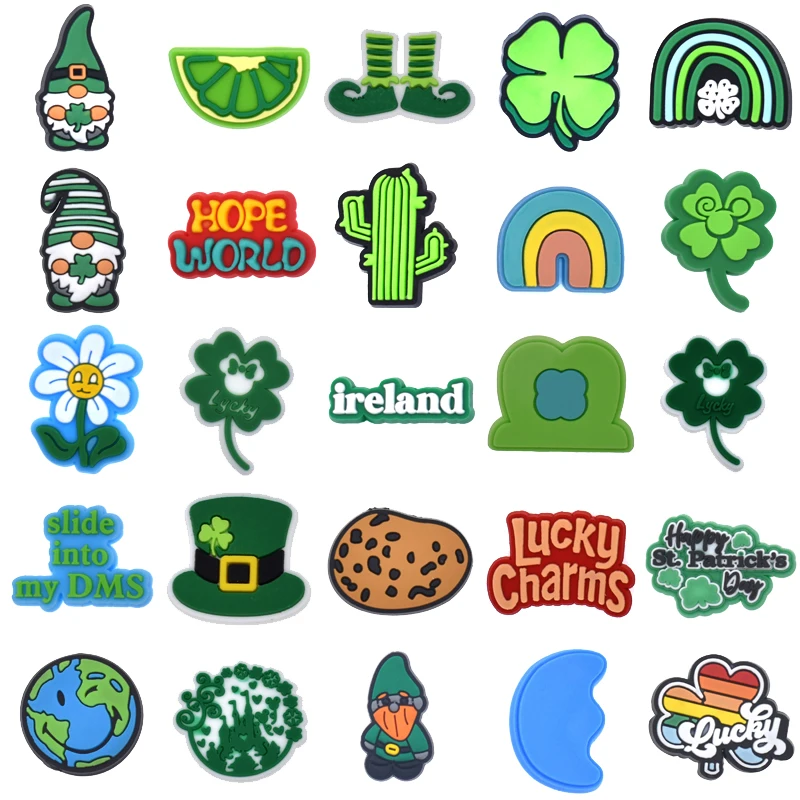 1pcs PVC Shoe Charms for Crocs Accessories St.Patrick Day Badge Women Sandals Buckle Kids Pins Men Decoration Jeans