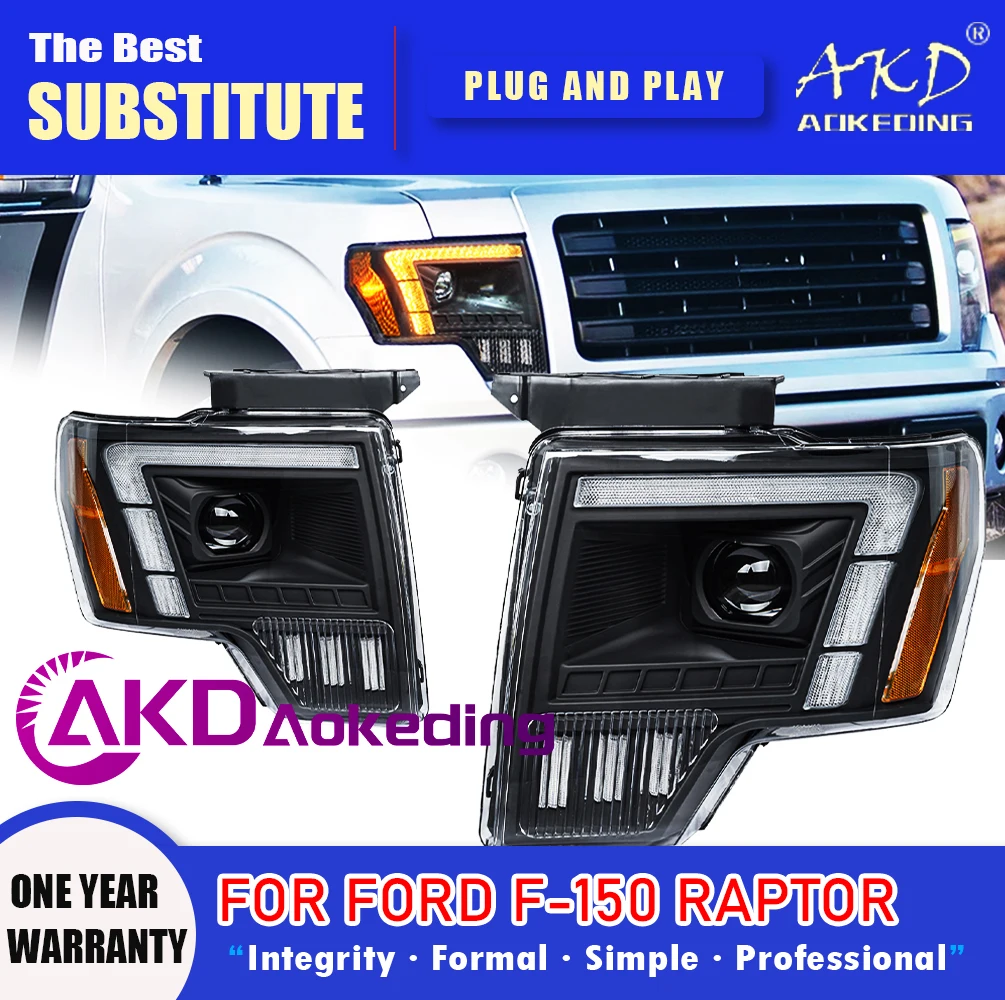 

AKD Head Lamp for Ford F-150 Raptor LED Headlight 2008-2014 Headlights F150 DRL Turn Signal High Beam Angel Eye Projector Lens