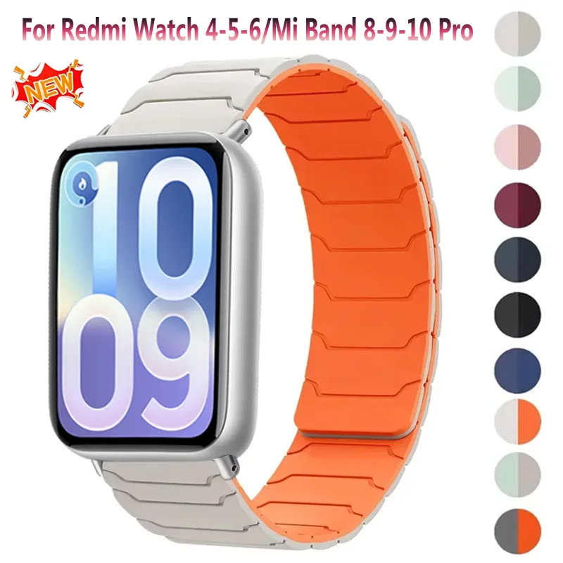 Magnetisches Silikonarmband für Xiaomi Mi Band 10 Pro/9 Pro/8 Pro Sport Komfortables Langlebiges Armband Redmi Watch 6-5-4 Zubehör