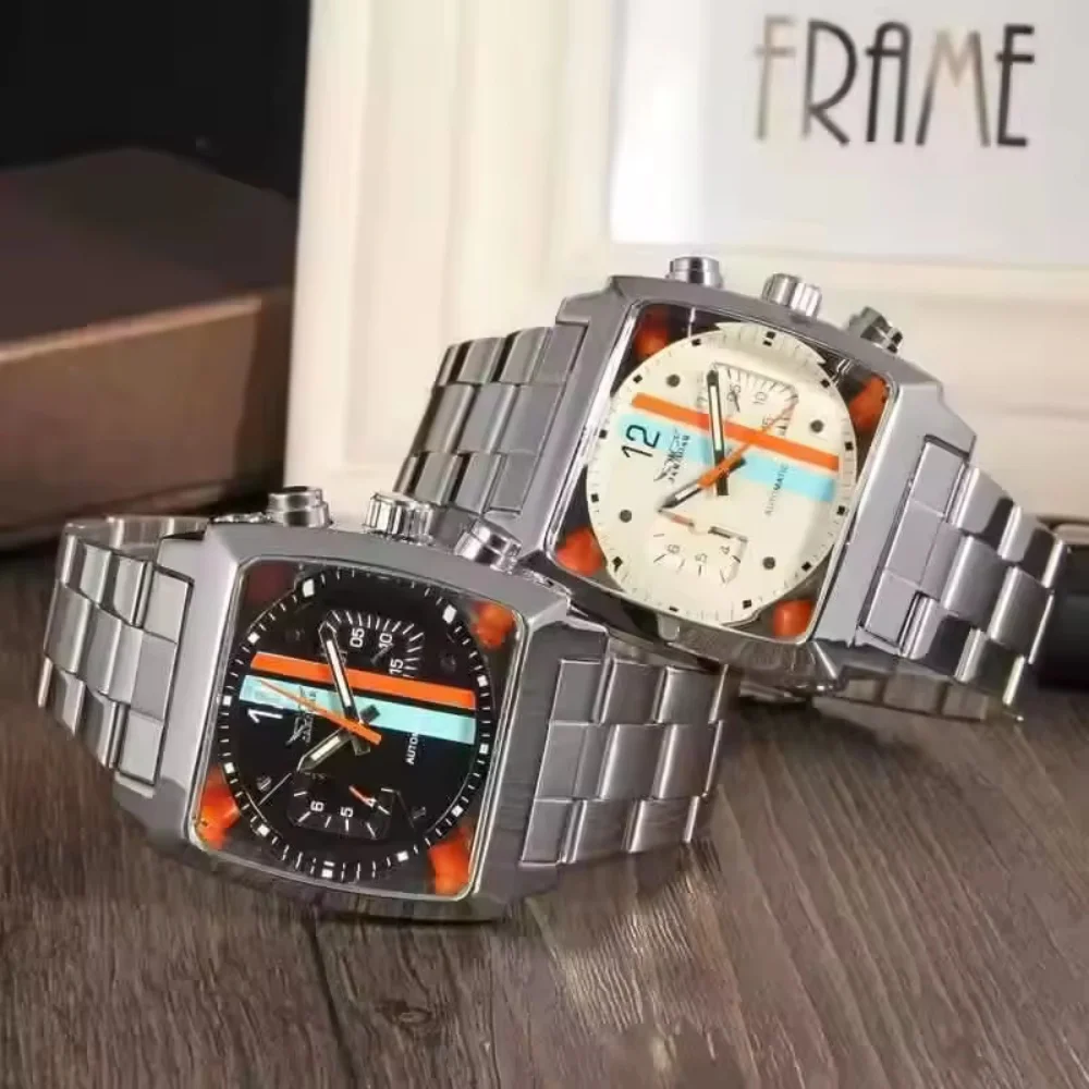 Hot-Selling Men's Automatic Mechanical Watch, Business Casual Waterproof Luminous Skeleton Men's Watch, Fashionable Simple Large Dial Watch, Trendy Versatile High-End Men's Model, Cross-Border Bestseller, Perfect Gift, High Cost-Performance Durable Precision Mechanical Watch