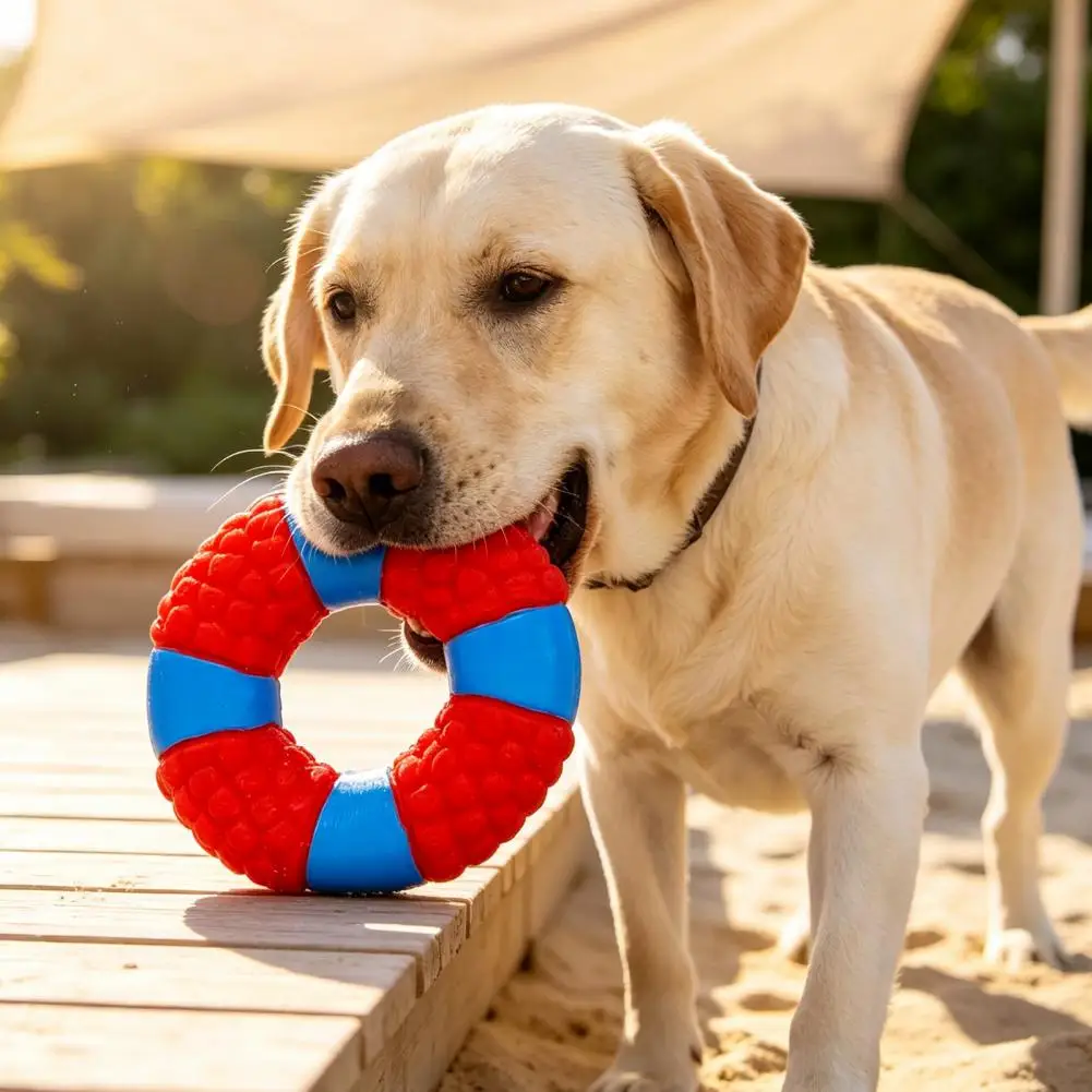 Lifebuoy Ring Dog Toy, Latex Squeaky Dog Chew Toy Teeth Cleaning Toy for Aggressive Chewers, Interactive Pet Training Toy