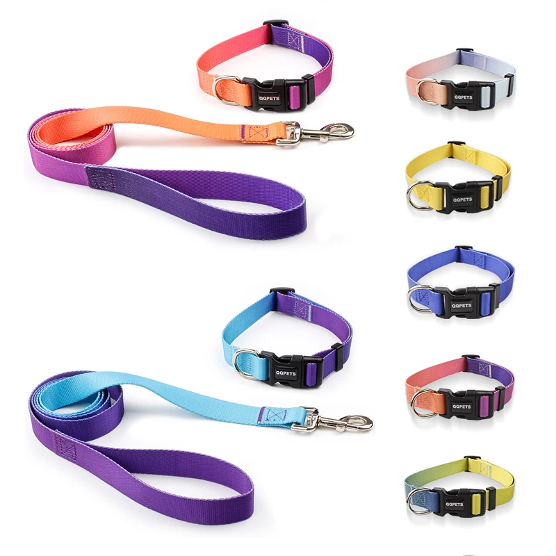 Nylon Adjustable Dog Collar Leash Lead Pet Cat Dog Collar Traction Leash Suitable for Small Large Dogs Bulldog Pugs Beagle