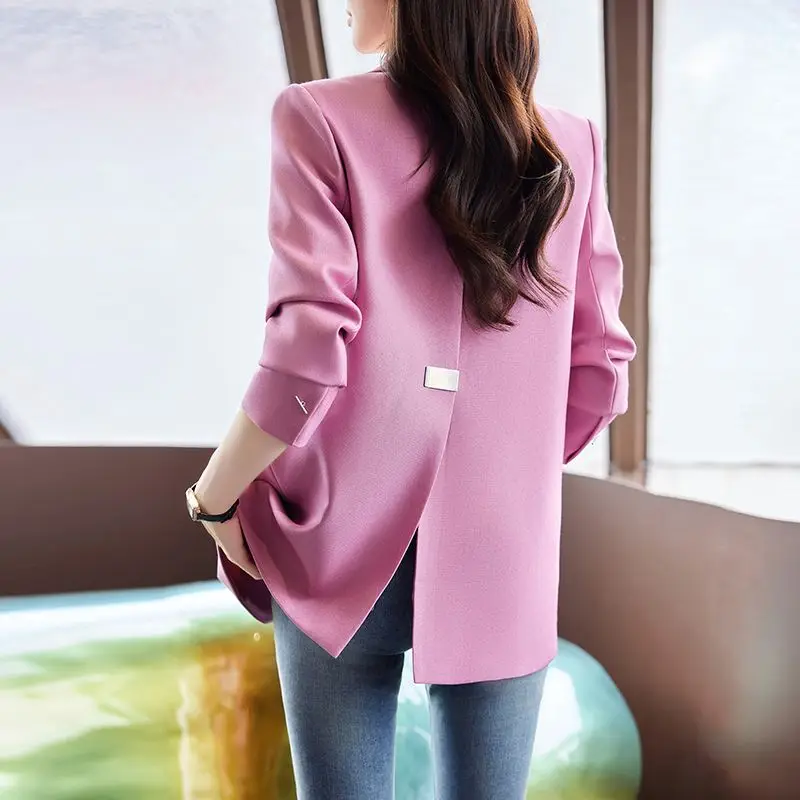 2-B11 Pink slit suit jacket for women mid-length 2024 spring and autumn new stcasual slim goddess style small suit