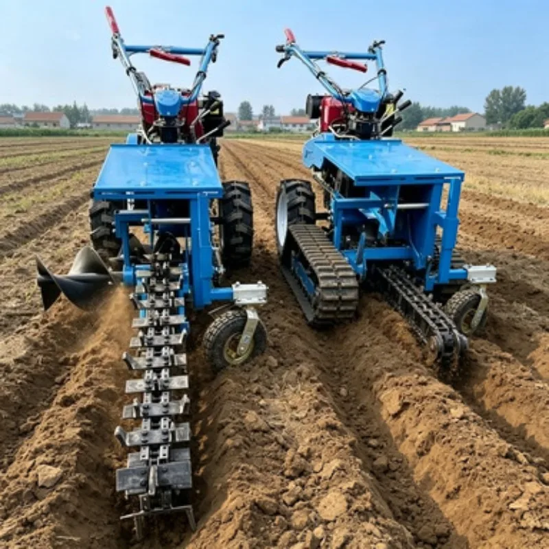 Trencher 10cm-1.2m Width 80cm Depth Self-propelled Chain Type Ditching Machine with Gear 5-10KW Power Carbon Steel