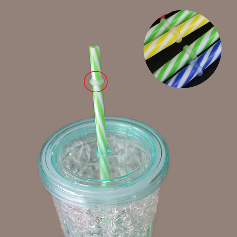 50Pcs Stylish Mixed Color Thread Pattern Reusable Thick PP Straws with Ring Dishwasher Safe for Bottles Tumblers Jars