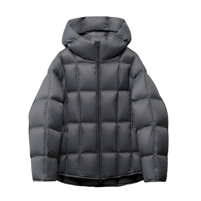 Schinteon feminino luz branca para baixo jaqueta com capuz solto sobre o tamanho casual outono inverno outwear quadrado quente casaco curto 2025 novo