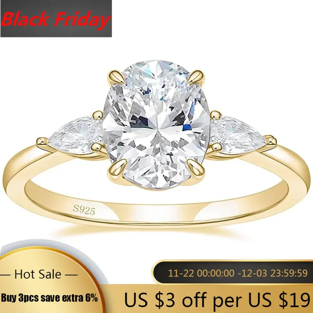 Trumium 3CT 925 Sterling Silver Engagement Rings 3-Stone Cubic Zirconia CZ Wedding Promise Rings  Wedding Bands for Women