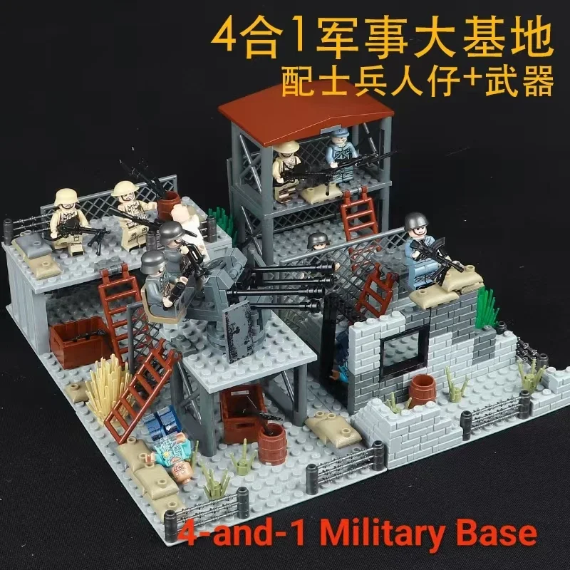 Base militaire Legos Compatible, quartier général, forteresse post-apocalyptique, blocs de construction abandonnés, scénarios de ruines de la seconde guerre mondiale