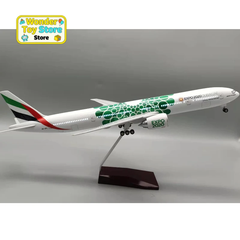 47cm Large B777 Display Model UAE Expo Livery with Lights and Rolling Wheels 1 150 Scale Static Aviation Decor Gift