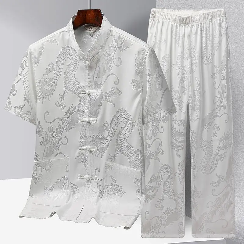 Dragon Jacquard Hanfu Men Chinese Clothes Men Top Pant Hanfu Kung Fu Clothing Blouse Party Male Tang Suit