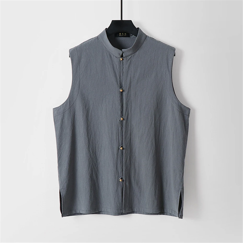 Chinese Traditional Style Vests Men Linen Vests Plus Size 9XL Fashion Casual Solid Color Tank Tops Male Big Size 9XL